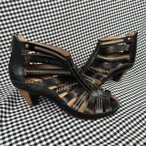 Pikolinos Java Leather Heels Sandals Strappy Black Stitch Mid Heel EU 41 / US 10